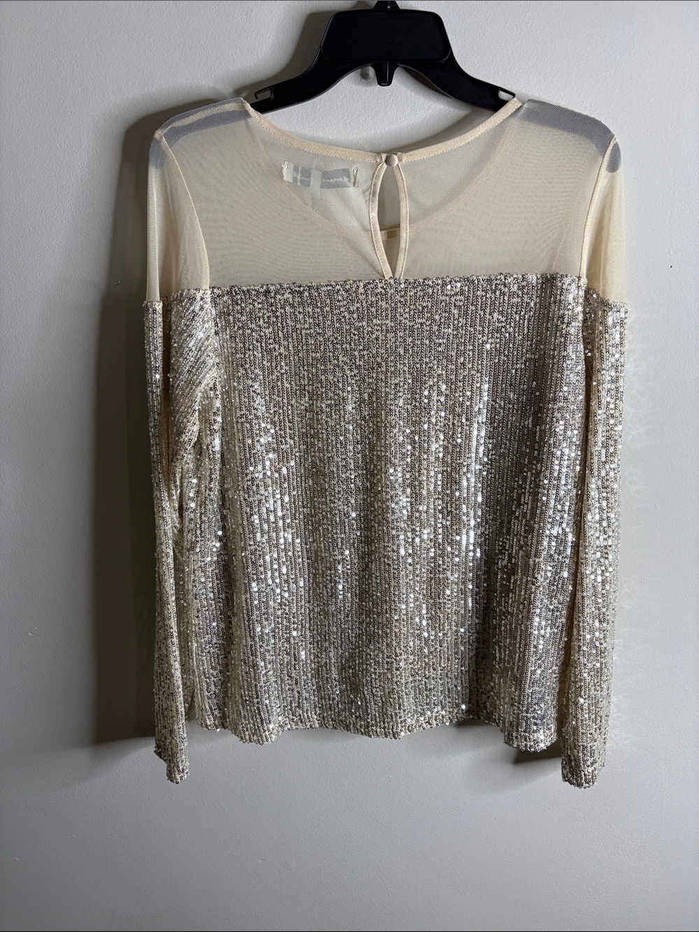 Sequin Long-Sleeve Tee with Cream Mesh Yoke - Picture 6 of 7